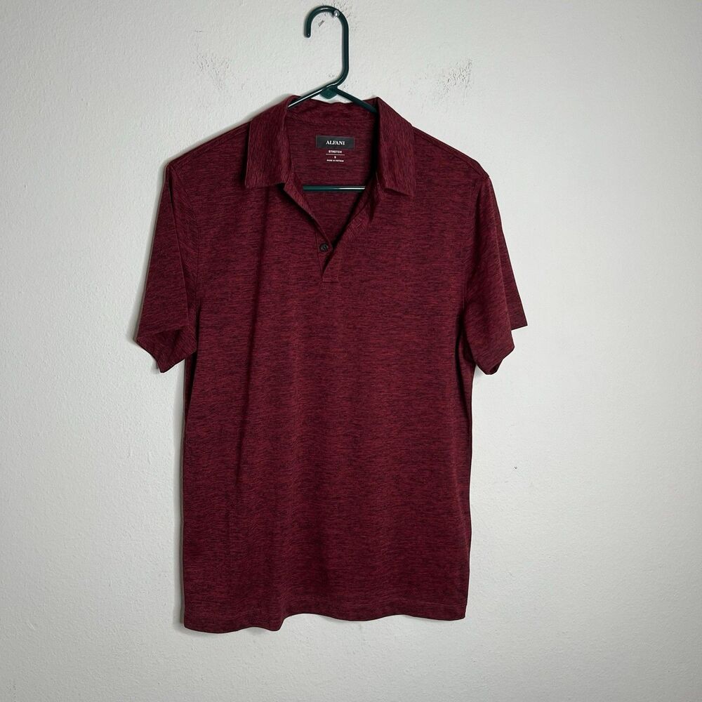 Alfani Stretch Mens Polo Shirt Short Sleeve Collared Red /black Size Small